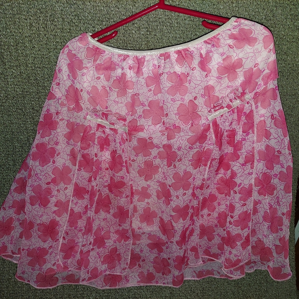 pink flowery thalia sodi 100% polyester size 14/16 skirt
